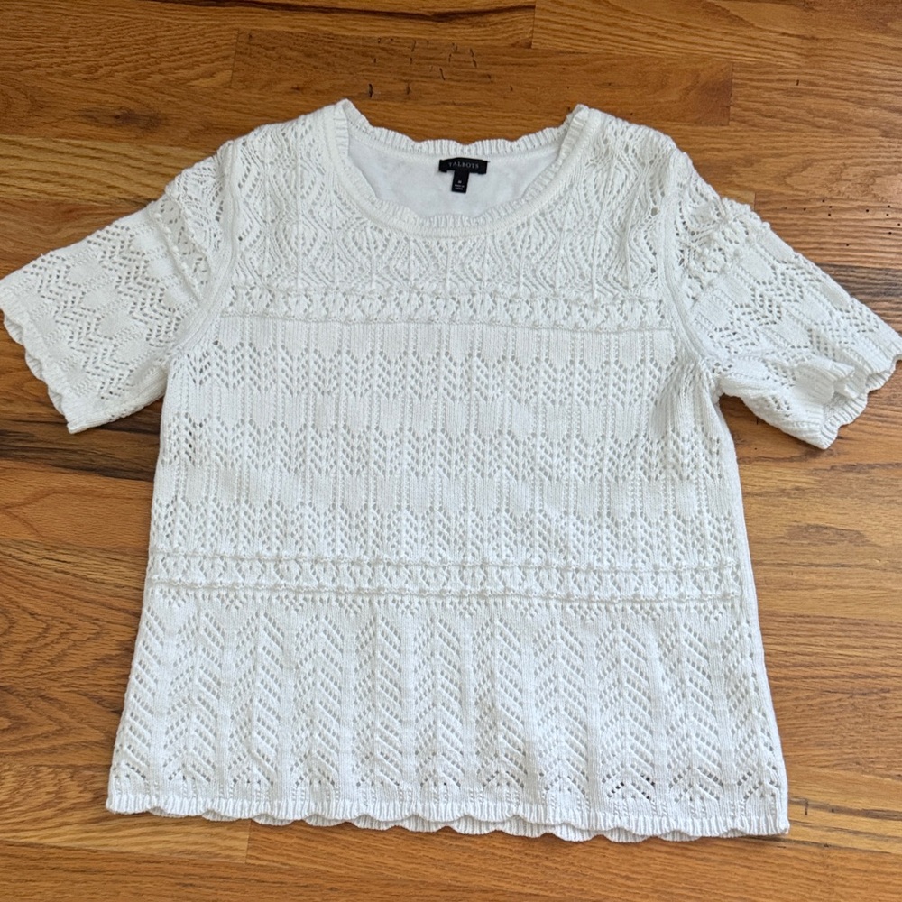 Talbots White lace sweater tee